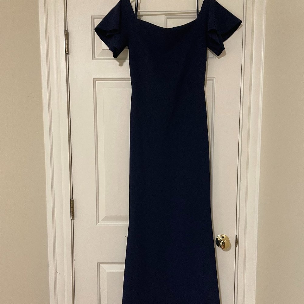 Chiara Boni La Petite Robe Off-The-Shoulder Gown - Navy, Sz 6